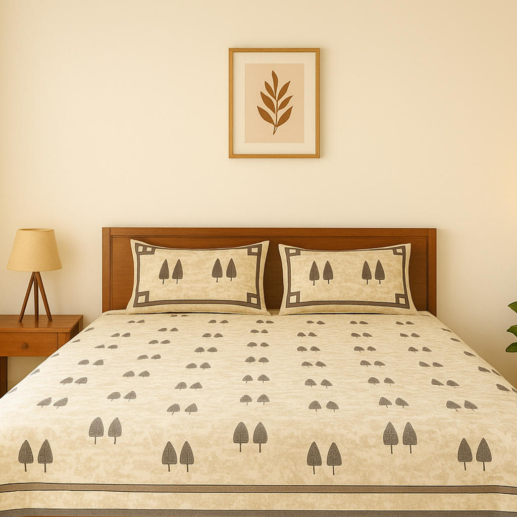 Soot Studio Char Bagh Hand block Print Cotton Bedsheet with 2 Pillow Covers 210 TC Size 100x108