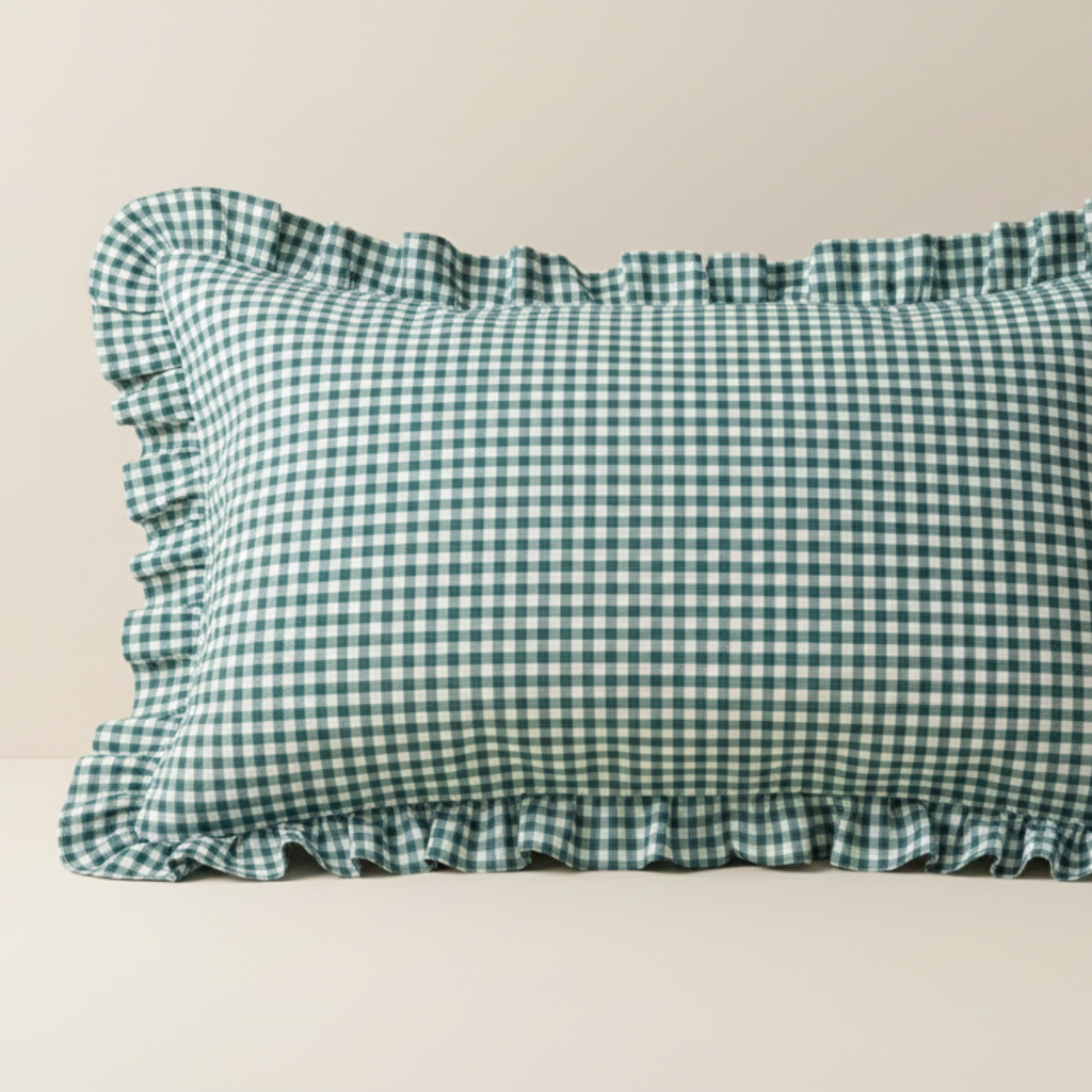 Soot Studio Cotton Blend Green Checked Pillow Covers Pack of 2, Size 27x18 inches