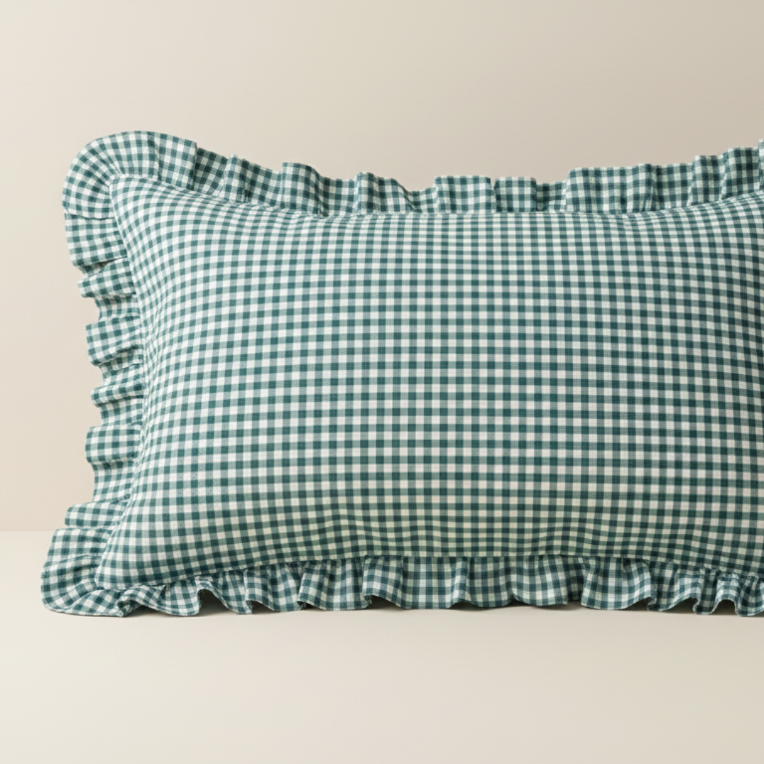 Soot Studio Cotton Blend Green Checked Pillow Covers Pack of 2, Size 27x18 inches