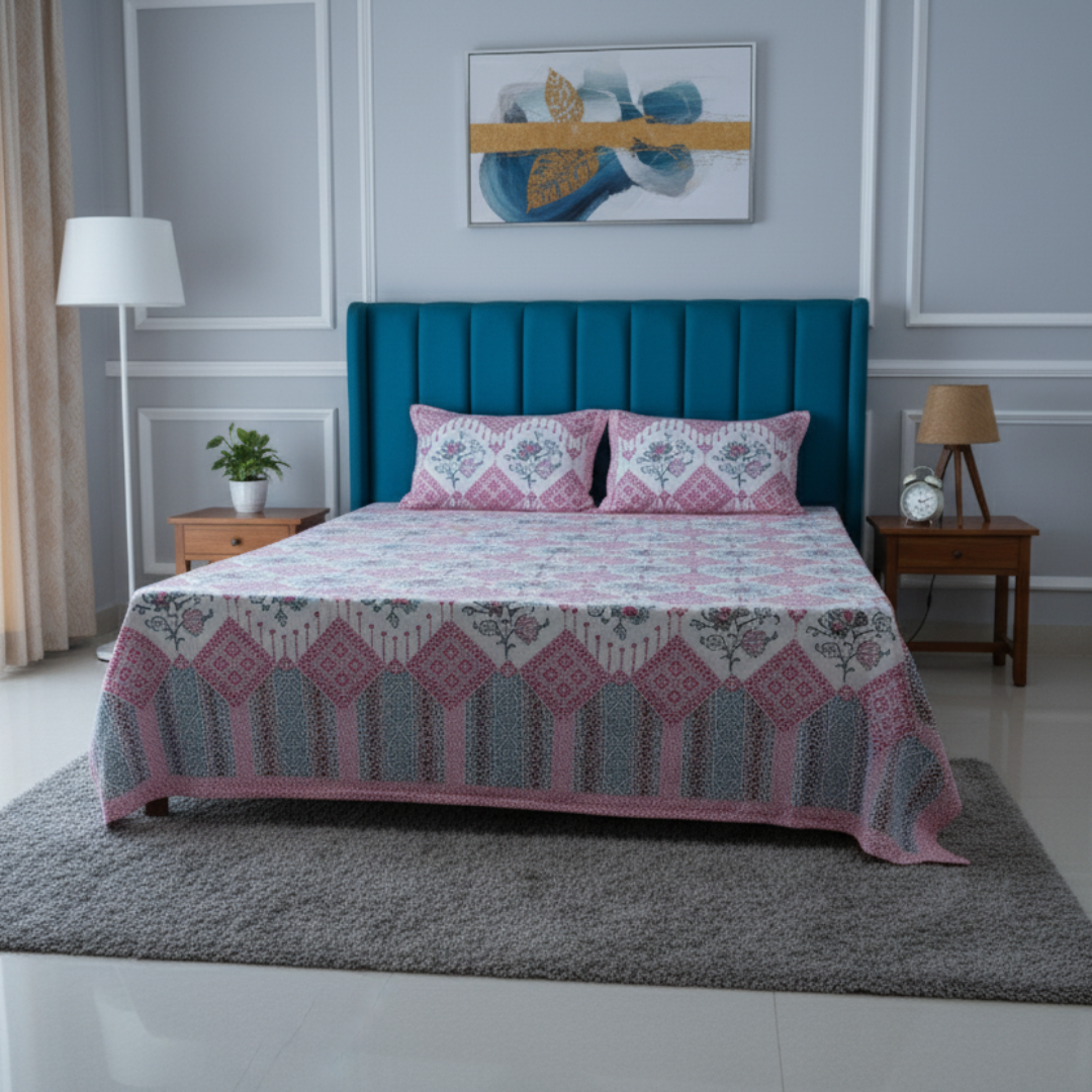 Soot Studio Mystic Motifs Hand block Print Cotton Bedsheet with 2 Pillow Covers 210 TC Size 90x108