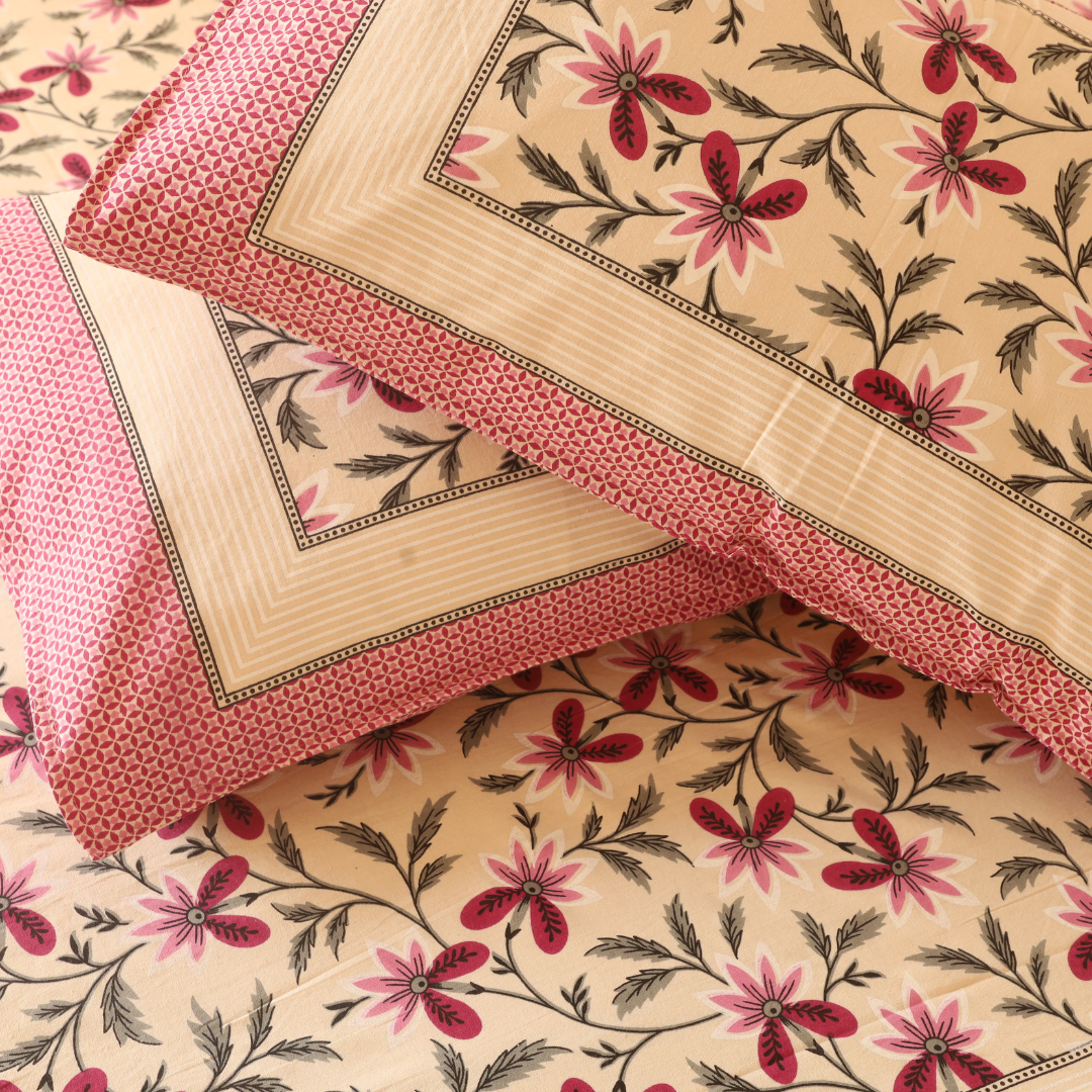 Soot Studio Gul Bahar Handblock Print Cotton Bedsheet with 2 Pillow Covers 210 TC  Size 100x108