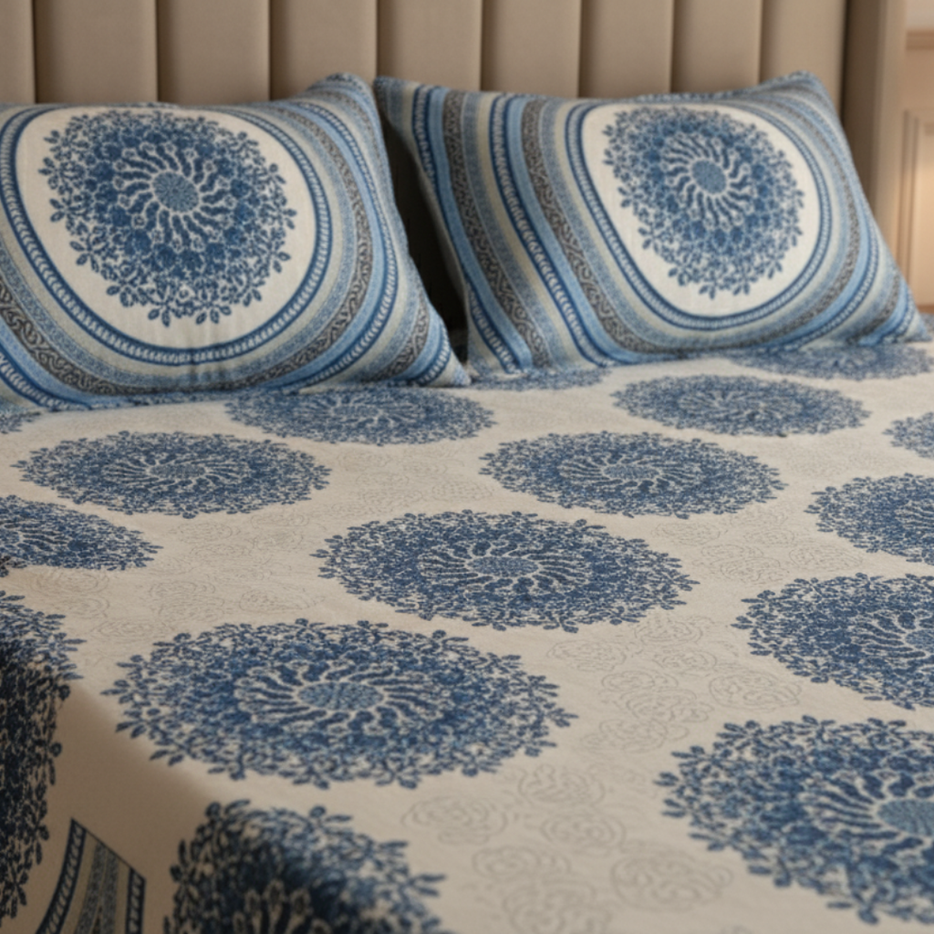 Soot Studio Floral Mandala Hand block Print Cotton Bedsheet with 2 Pillow Covers 210 TC Size 100x108