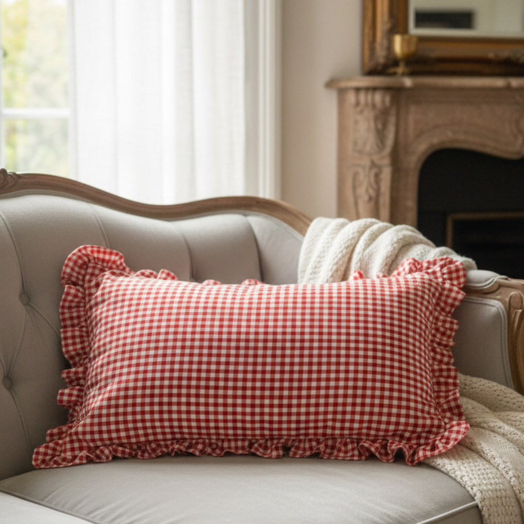 Soot Studio Cotton Blend Checked Red Pillow Covers Pack of 2, Size 27x18 inches