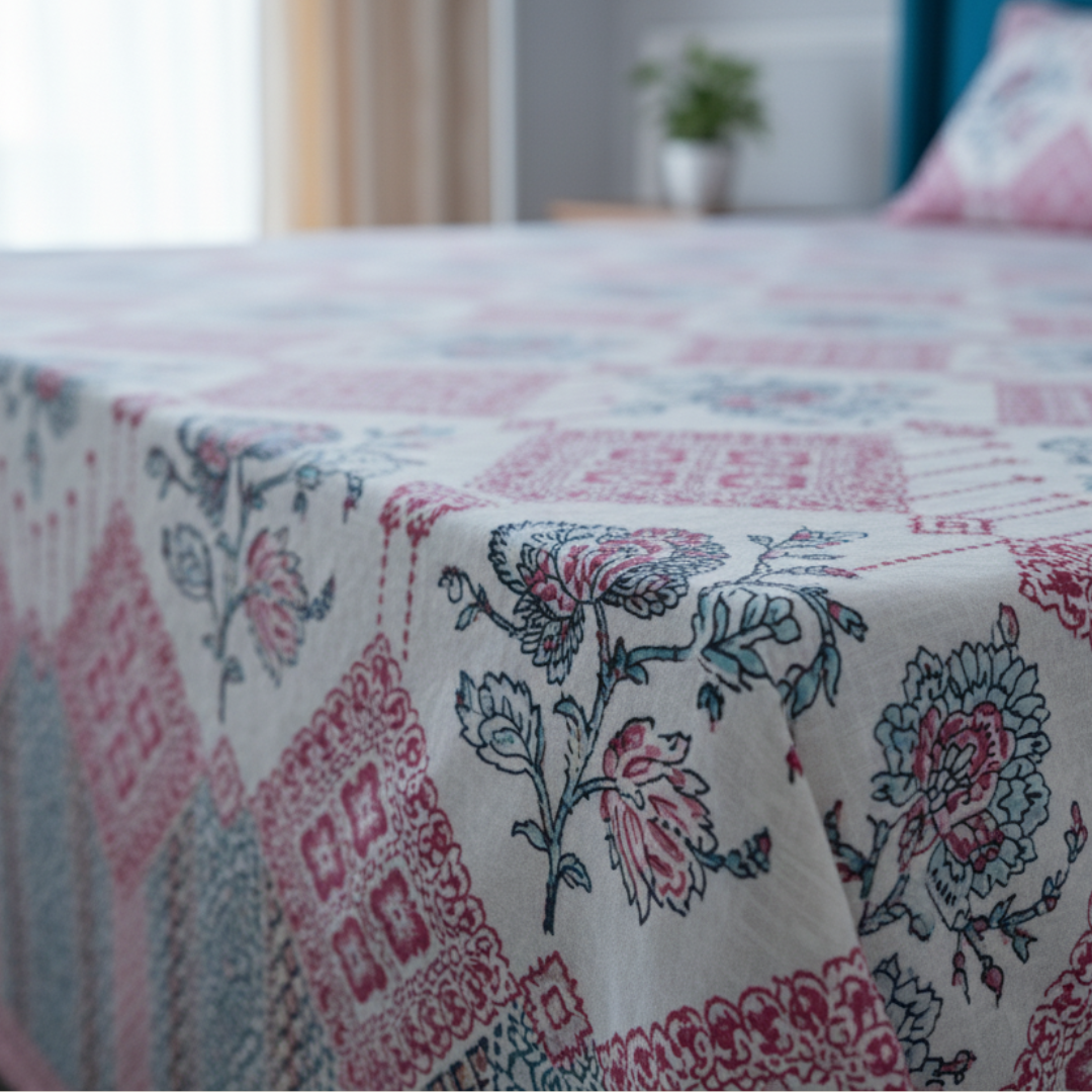 Soot Studio Mystic Motifs Hand block Print Cotton Bedsheet with 2 Pillow Covers 210 TC Size 90x108