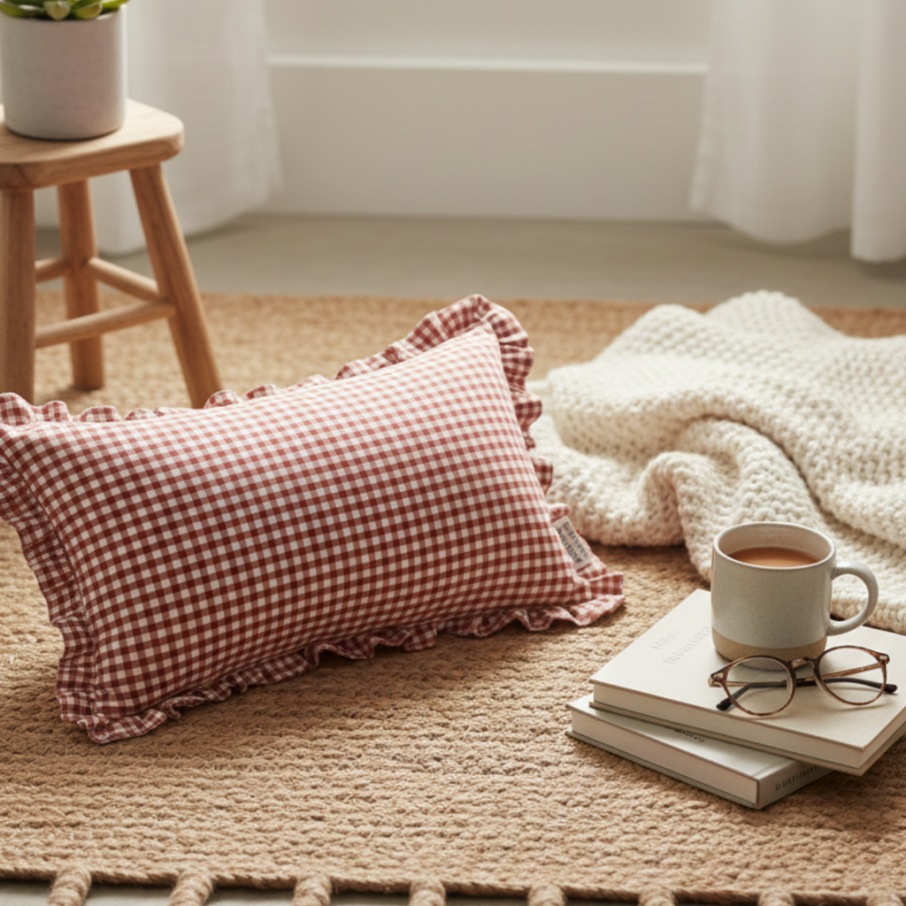 Soot Studio Cotton Blend Checked Red Pillow Covers Pack of 2, Size 27x18 inches