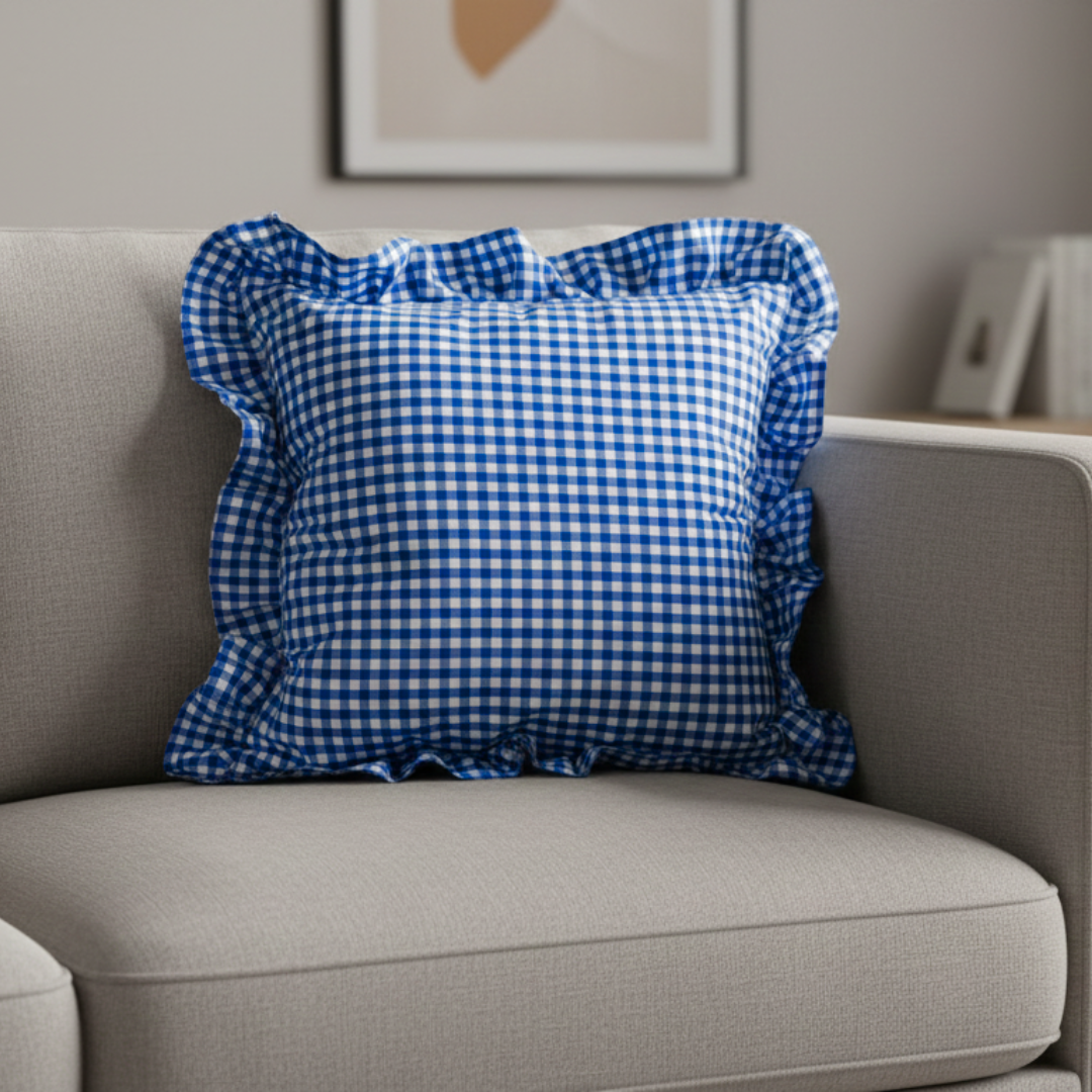 Soot Studio Cotton Blend Checked Cushion Covers Pack of 2, Size 16x16 inches