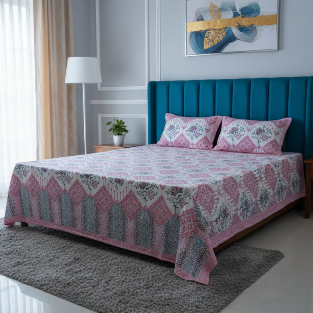 Soot Studio Mystic Motifs Hand block Print Cotton Bedsheet with 2 Pillow Covers 210 TC Size 90x108