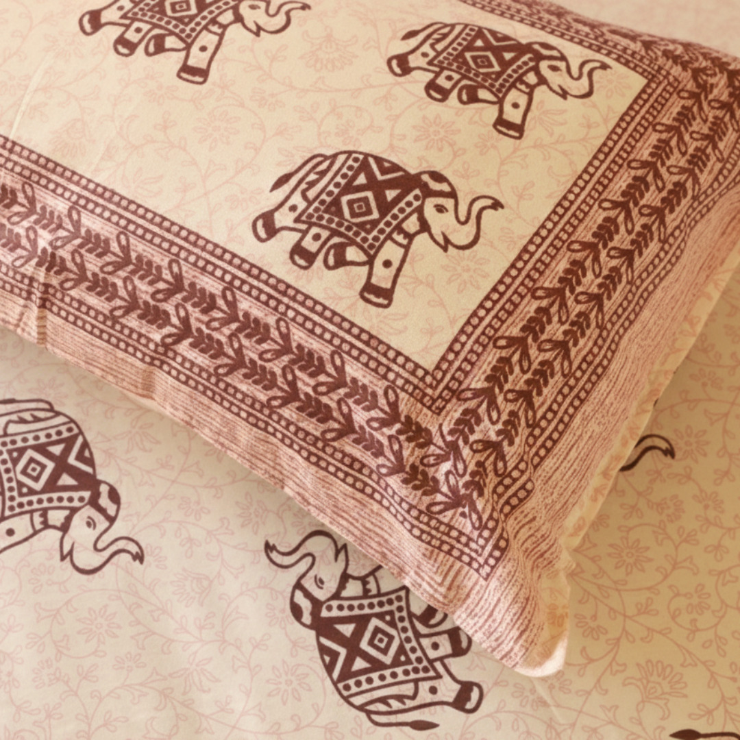 Soot Studio Gaja Hues Hand block Print Cotton Bedsheet with 2 Pillow Covers 210 TC Size 108x108