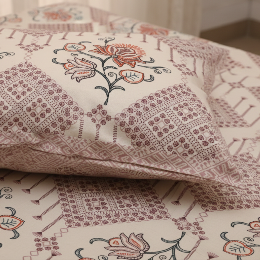 Soot Studio Mystic Motifs Hand block Print Cotton Bedsheet with 2 Pillow Covers 210 TC Size 90x108