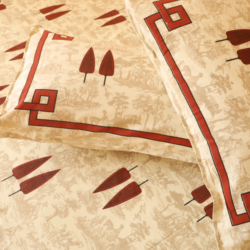 Soot Studio Char Bagh Hand block Print Cotton Bedsheet with 2 Pillow Covers 210 TC Size 100x108