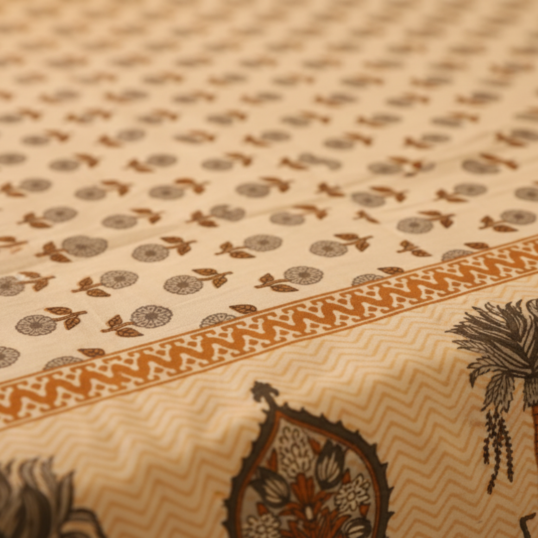 Soot Studio Floral Rhythm Handblock Print Cotton Bedsheet with 2 Pillow Covers 90x108