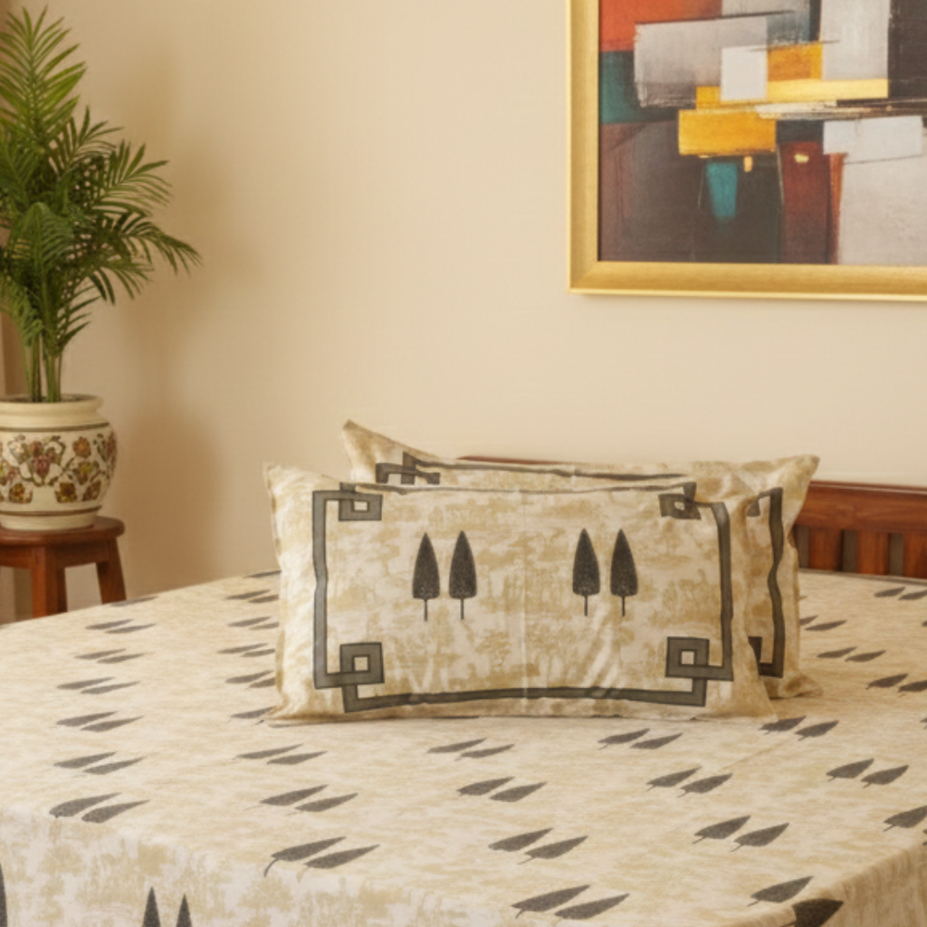 Soot Studio Char Bagh Hand block Print Cotton Bedsheet with 2 Pillow Covers 210 TC Size 100x108