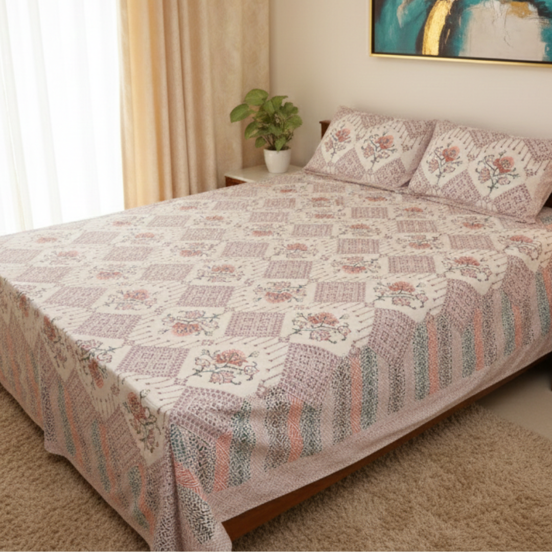 Soot Studio Mystic Motifs Hand block Print Cotton Bedsheet with 2 Pillow Covers 210 TC Size 90x108
