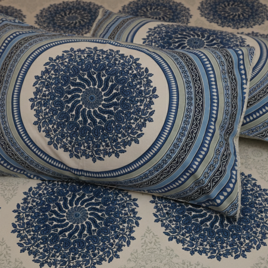 Soot Studio Floral Mandala Hand block Print Cotton Bedsheet with 2 Pillow Covers 210 TC Size 100x108