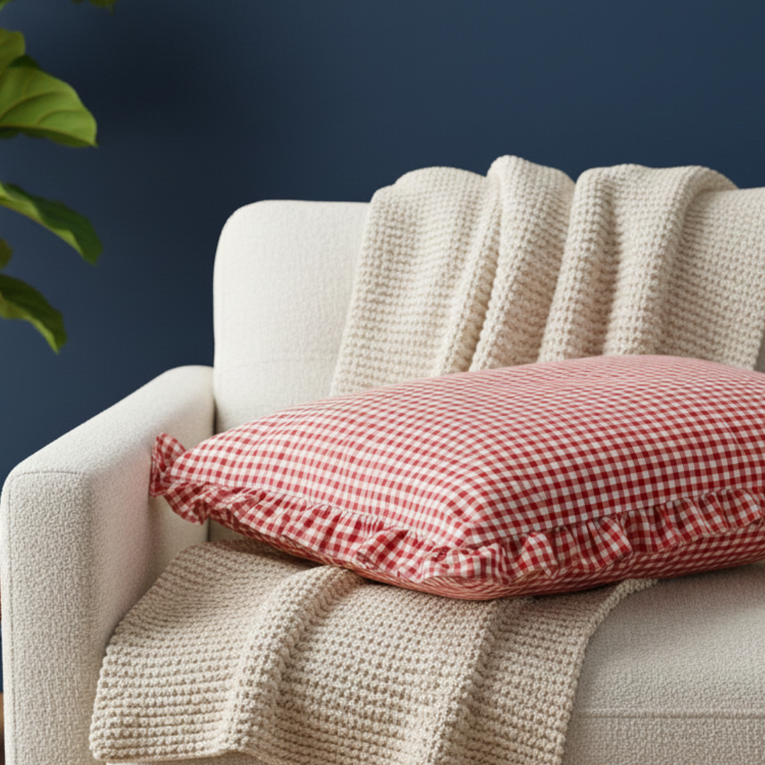 Soot Studio Cotton Blend Checked Red Pillow Covers Pack of 2, Size 27x18 inches