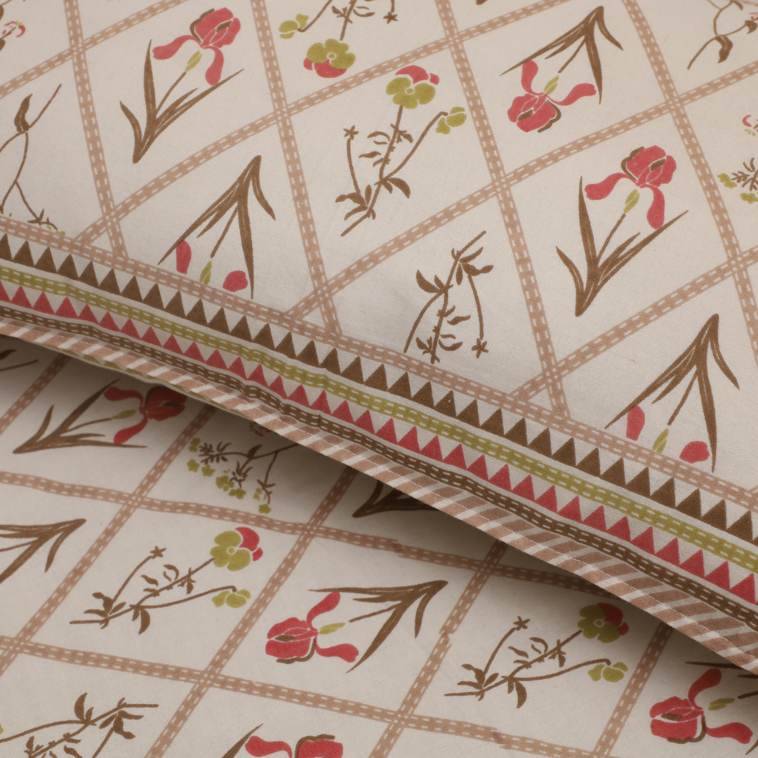 Soot Studio Pettal Lattice Hand block Print Cotton Bedsheet with 2 Pillow Covers 210 TC Size 90x108