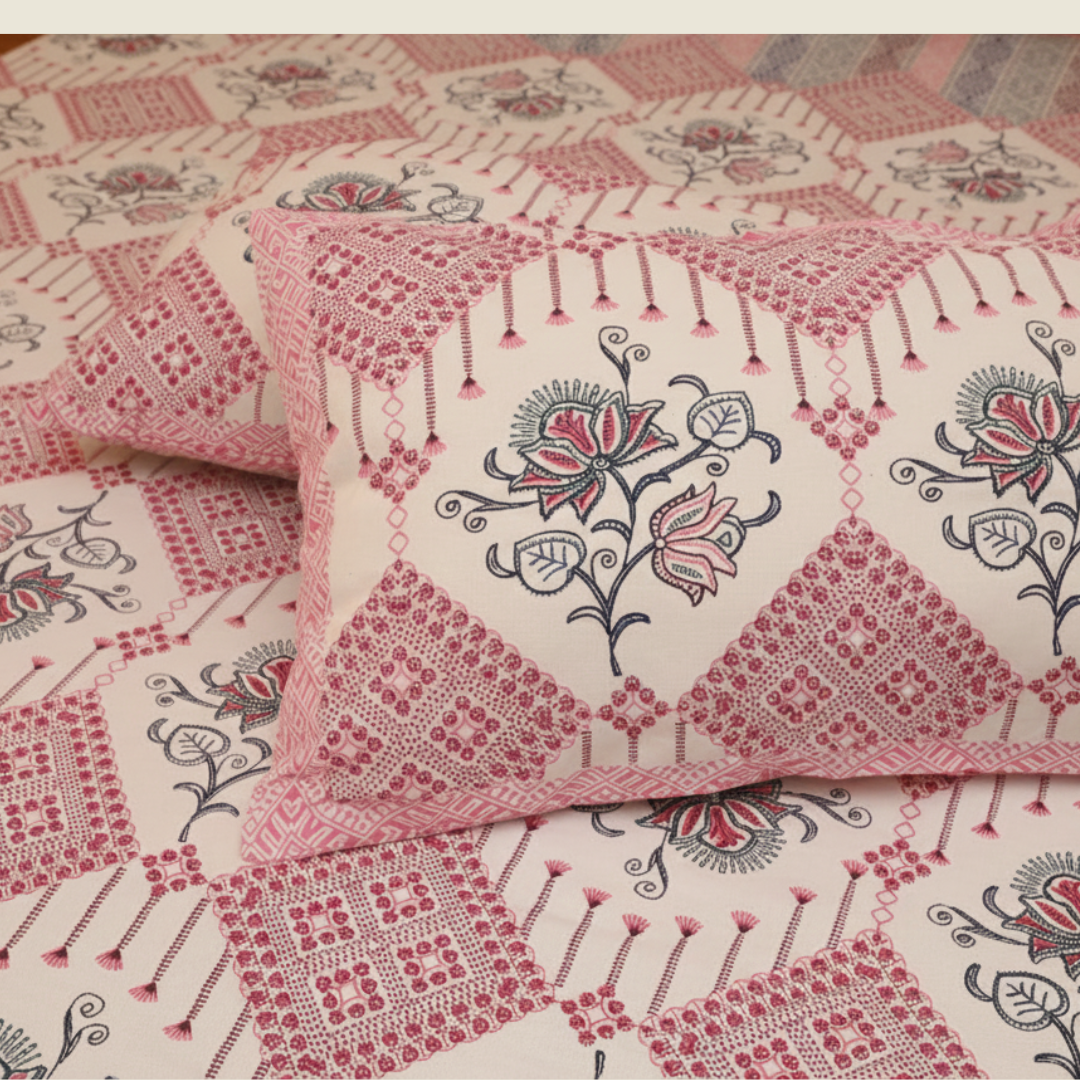 Soot Studio Mystic Motifs Hand block Print Cotton Bedsheet with 2 Pillow Covers 210 TC Size 90x108