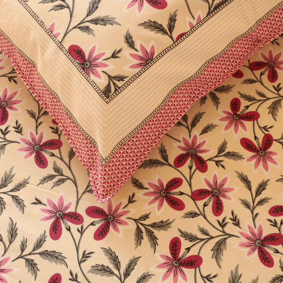 Soot Studio Gul Bahar Handblock Print Cotton Bedsheet with 2 Pillow Covers 210 TC  Size 100x108
