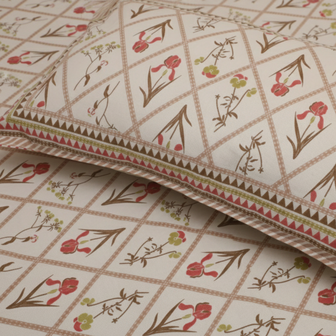 Soot Studio Pettal Lattice Hand block Print Cotton Bedsheet with 2 Pillow Covers 210 TC Size 90x108