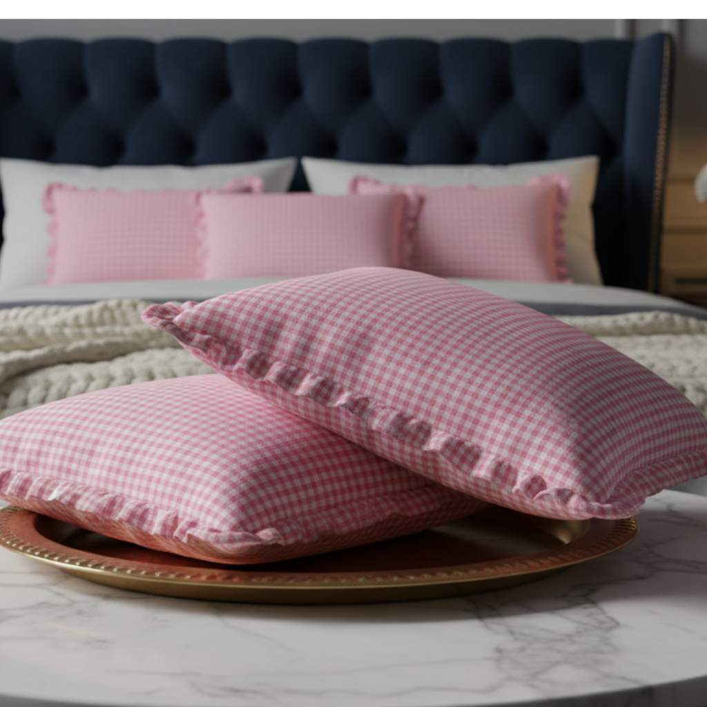 Soot Studio Cotton Blend Checked Pillow Covers Pack of 2, Size 27x18 inches