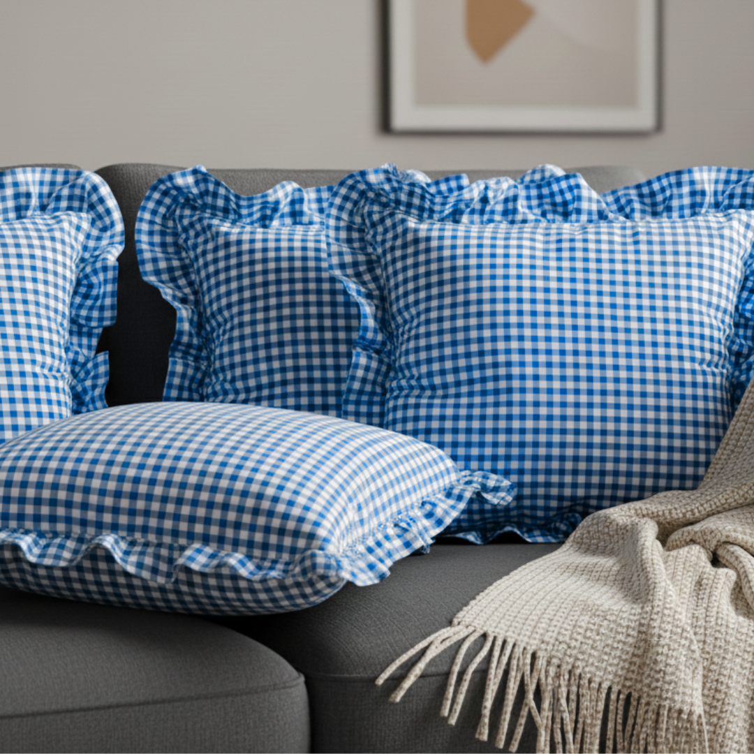 Soot Studio Cotton Blend Checked Cushion Covers Pack of 2, Size 16x16 inches