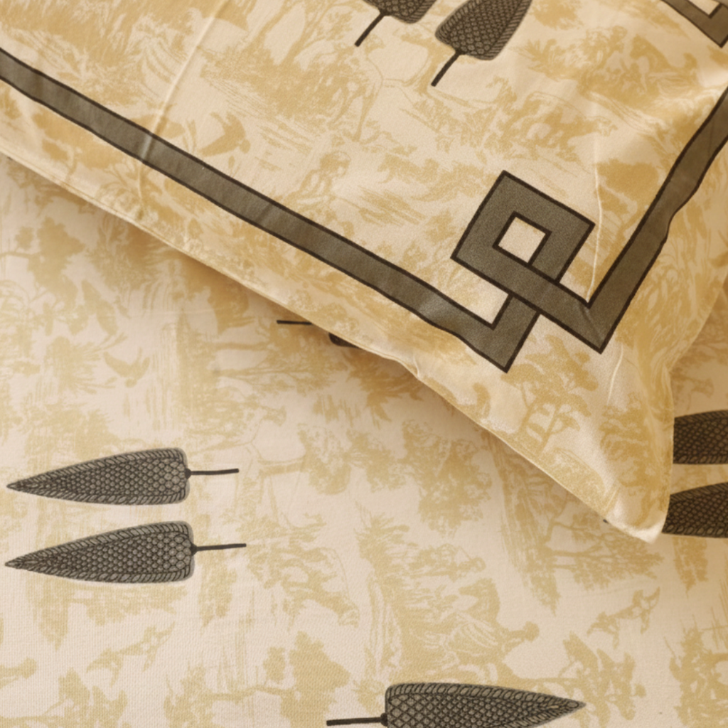 Soot Studio Char Bagh Hand block Print Cotton Bedsheet with 2 Pillow Covers 210 TC Size 100x108