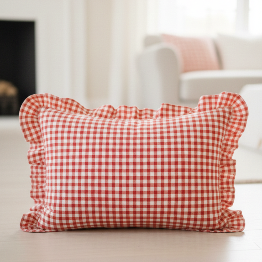 Soot Studio Cotton Blend Checked Red Pillow Covers Pack of 2, Size 27x18 inches
