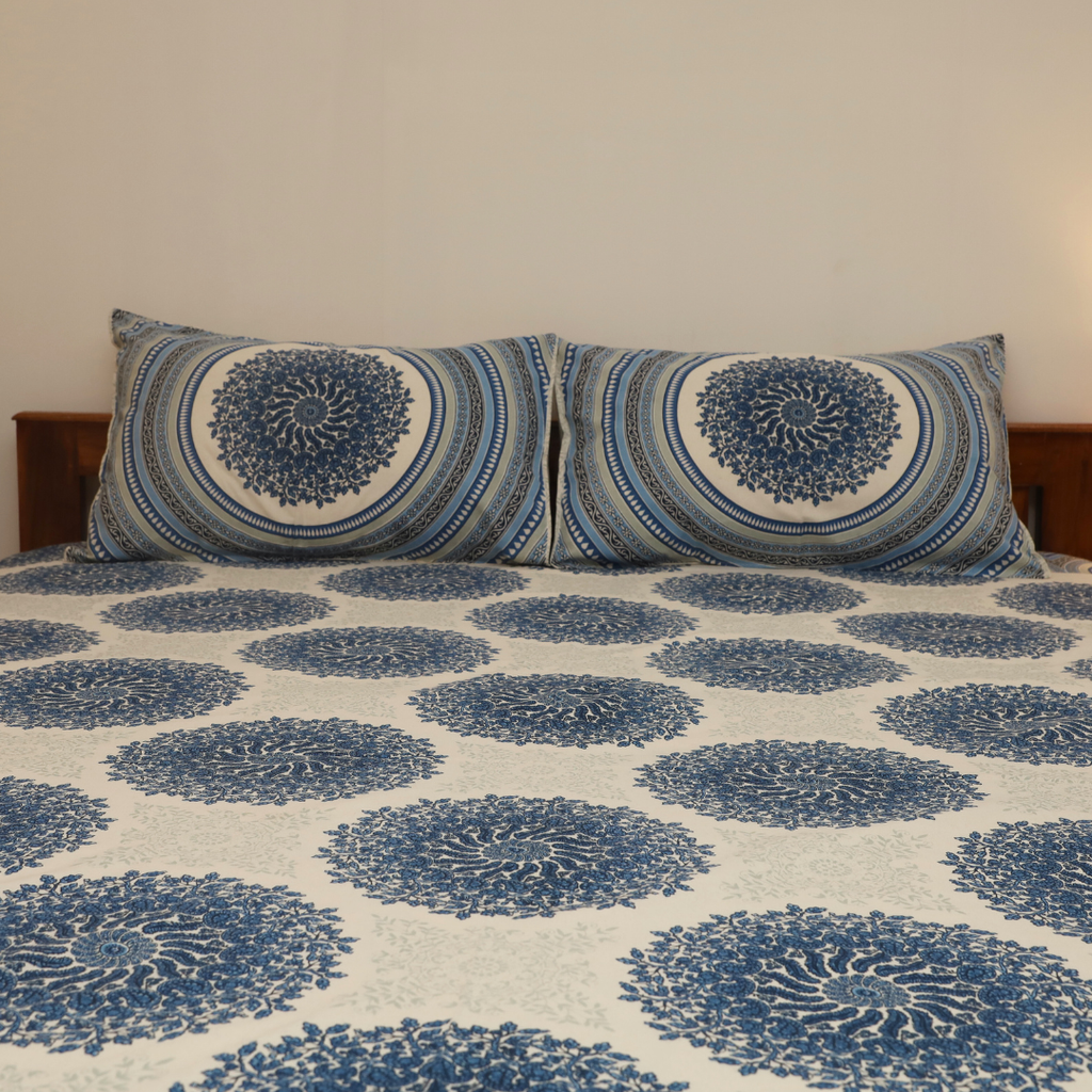 Soot Studio Floral Mandala Hand block Print Cotton Bedsheet with 2 Pillow Covers 210 TC Size 100x108
