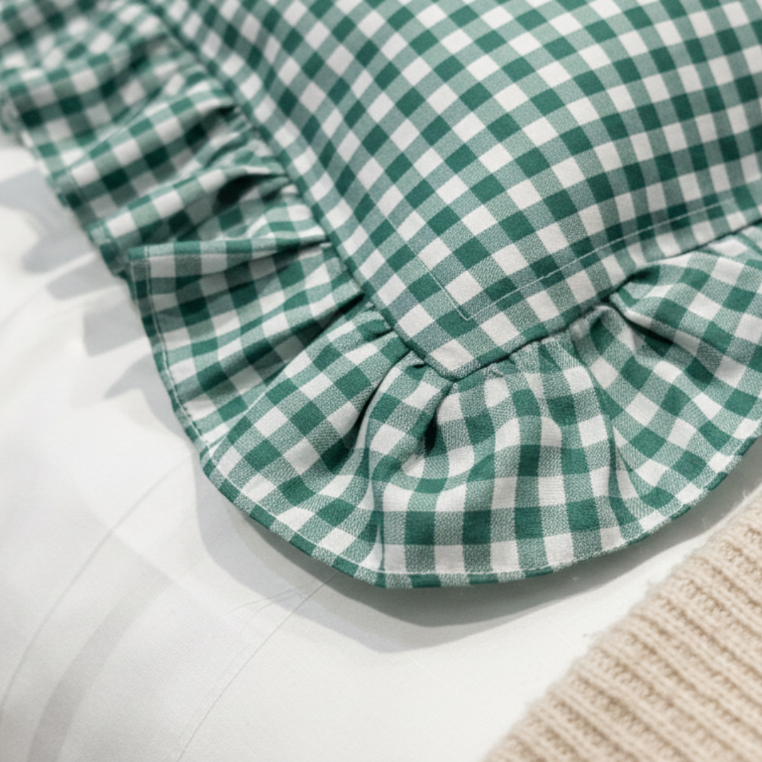 Soot Studio Cotton Blend Green Checked Pillow Covers Pack of 2, Size 27x18 inches