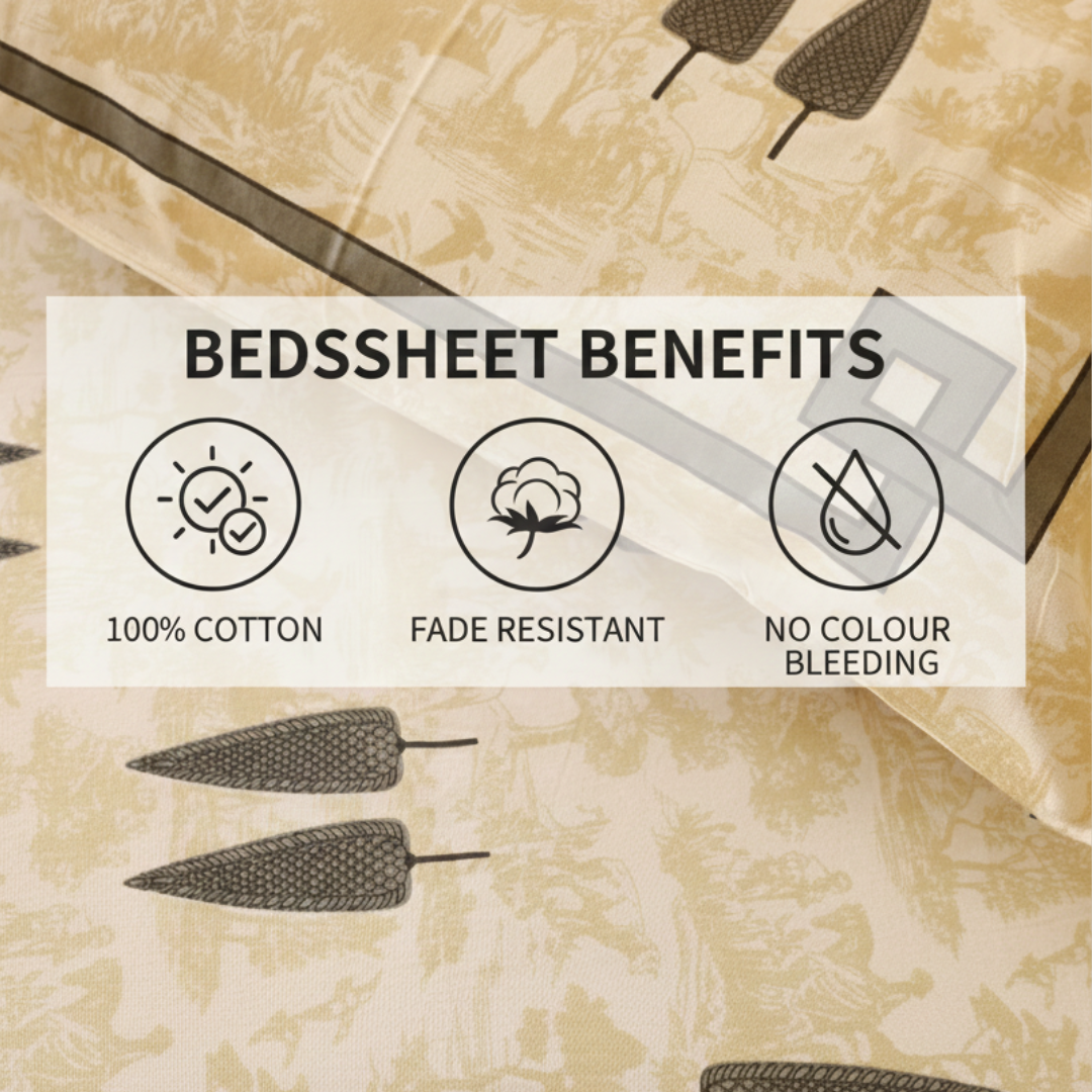 Soot Studio Char Bagh Hand block Print Cotton Bedsheet with 2 Pillow Covers 210 TC Size 100x108