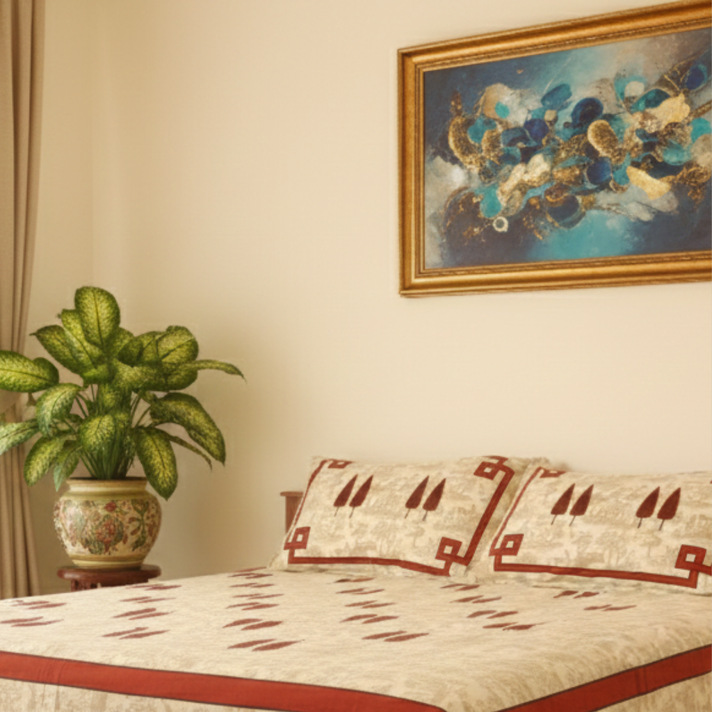 Soot Studio Char Bagh Hand block Print Cotton Bedsheet with 2 Pillow Covers 210 TC Size 100x108