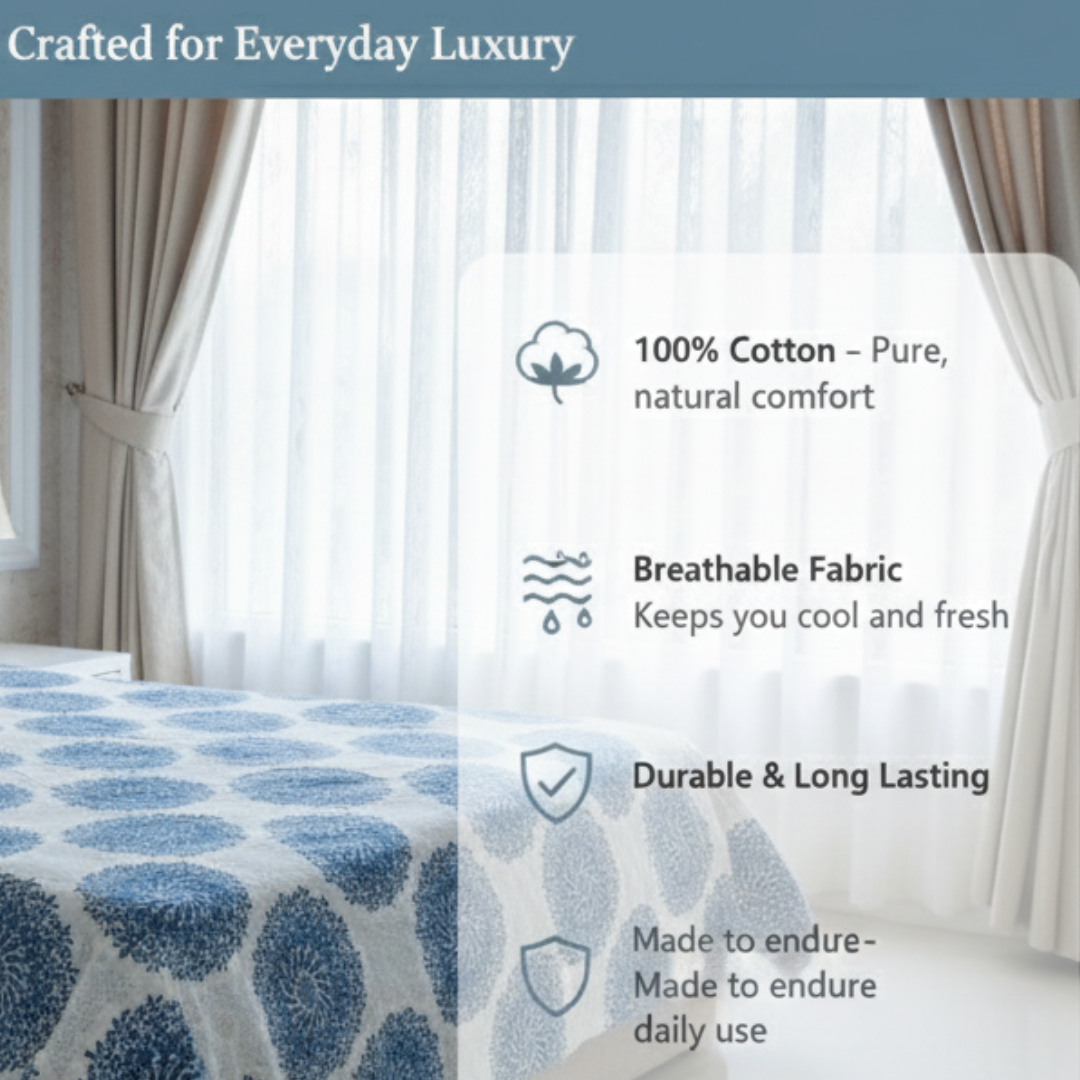 Soot Studio Floral Mandala Hand block Print Cotton Bedsheet with 2 Pillow Covers 210 TC Size 100x108