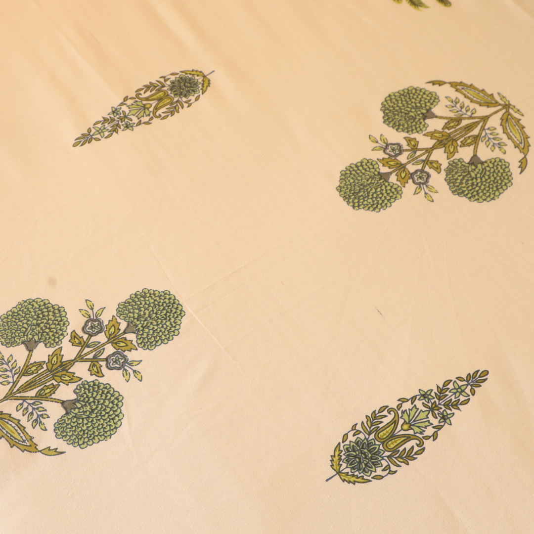 Soot Studio Green Meadow Hand block Print Cotton Bedsheet with 2 Pillow Covers 210 TC Size 90x108
