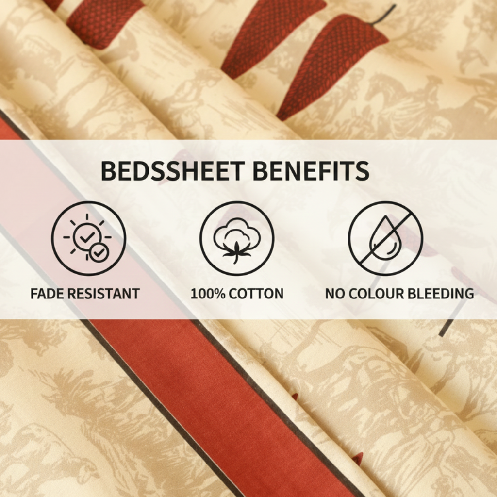 Soot Studio Char Bagh Hand block Print Cotton Bedsheet with 2 Pillow Covers 210 TC Size 100x108