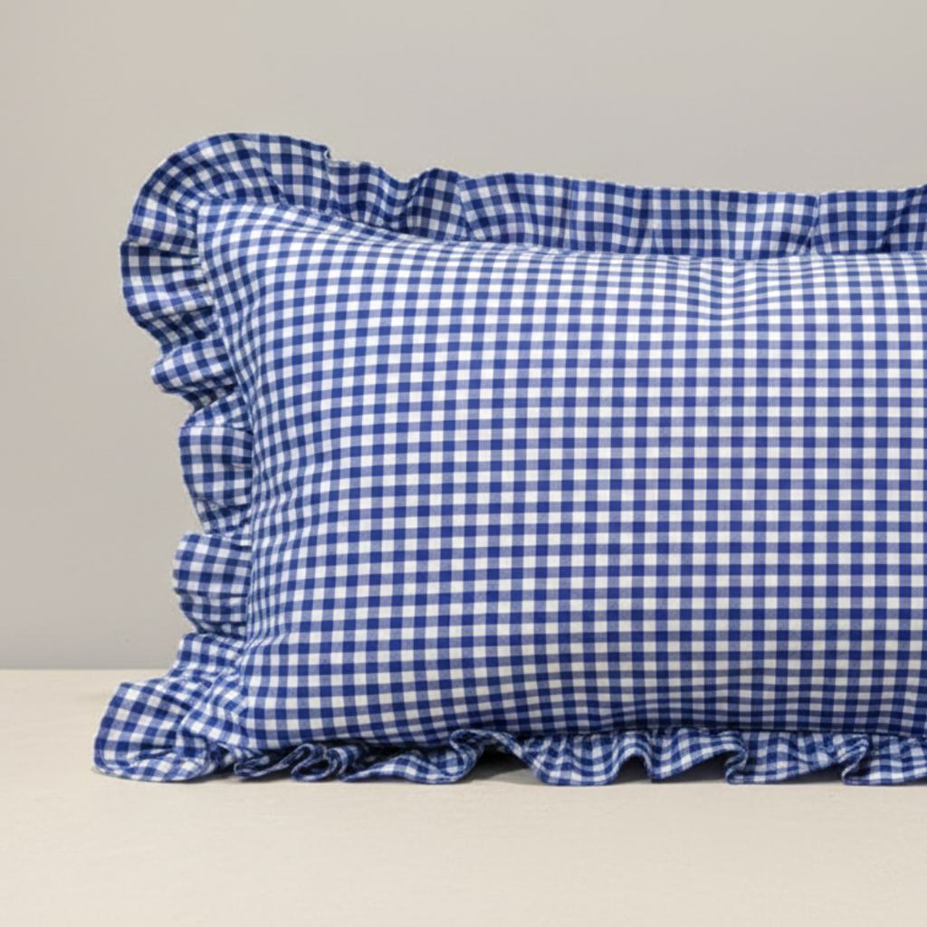 Soot Studio Cotton Blend Blue Checked Pillow Covers Pack of 2, Size 27x18 inches