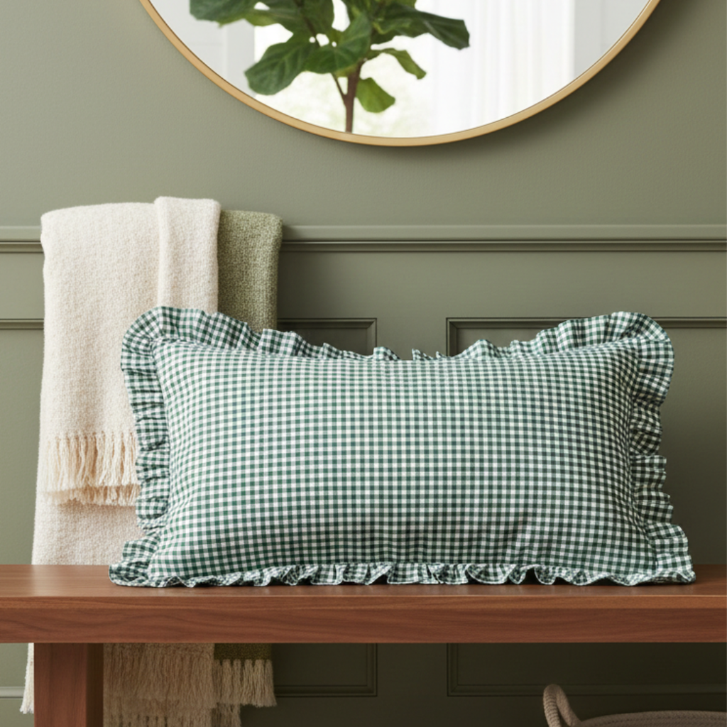 Soot Studio Cotton Blend Green Checked Pillow Covers Pack of 2, Size 27x18 inches
